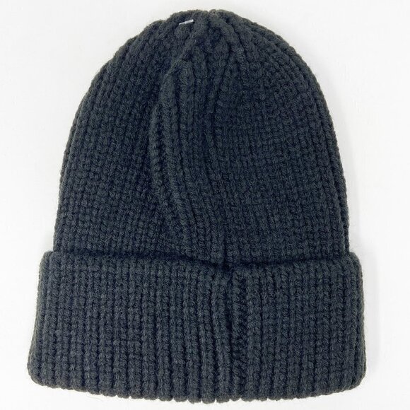 Smiley Face Knit Stocking Cap Hat Black - Picture 2 of 5